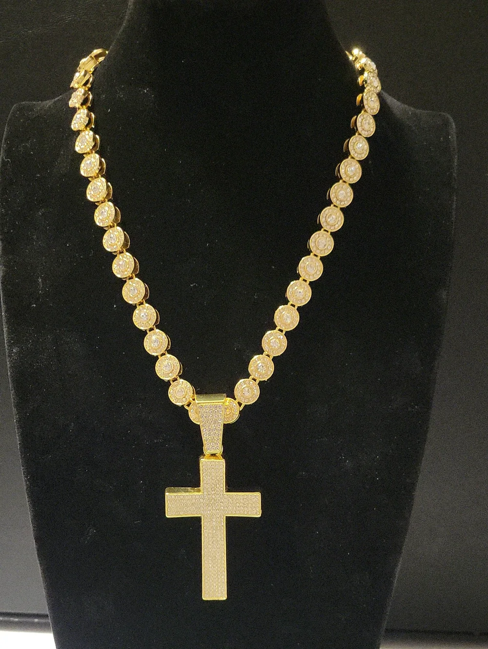 Gold Cross Pendant Necklace - Women Jewelry. 20in